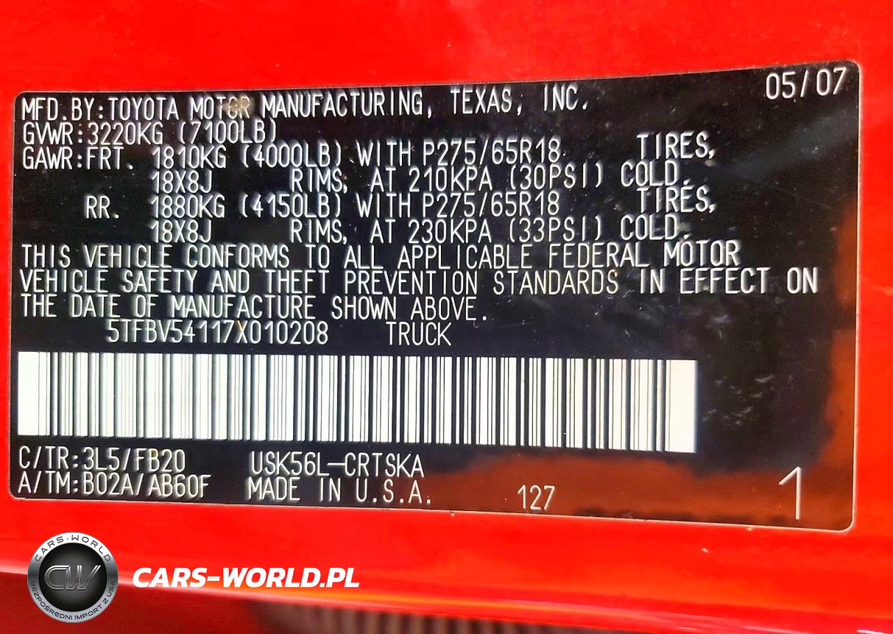 2007 Toyota Tundra Sr5 VIN:5TFBV54117X010208 - 12