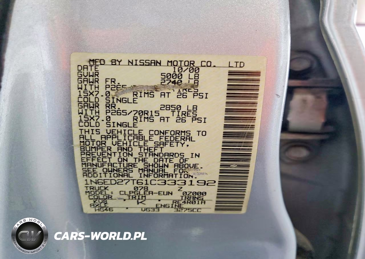 2001 Nissan Frontier Xe VIN:1N6ED27T61C333192 - 13
