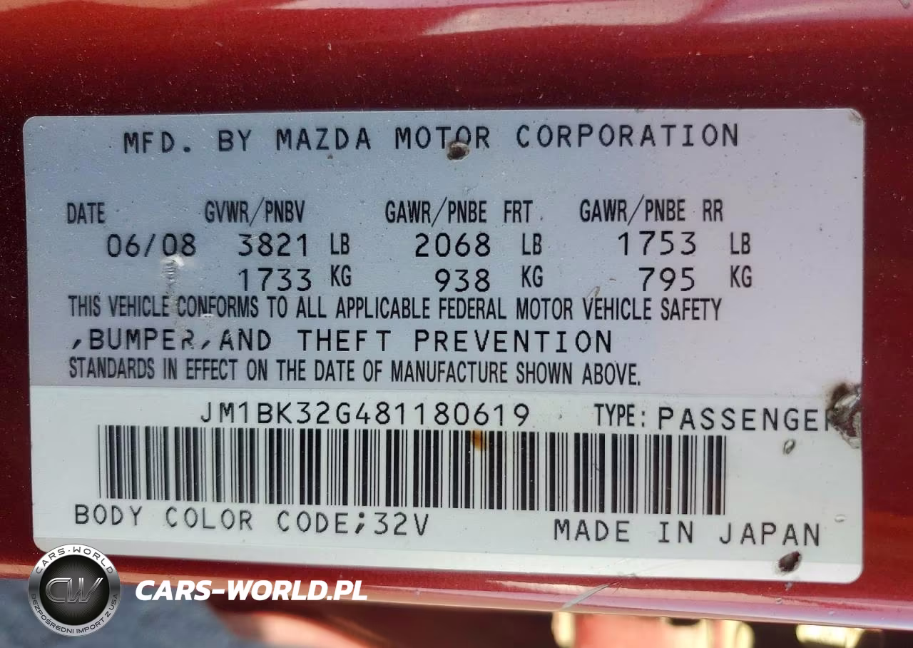 2008 Mazda 3 I VIN:JM1BK32G481180619 - 12