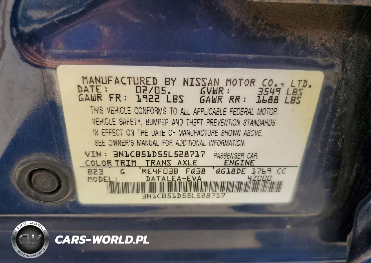 2005 Nissan Sentra 1.8 VIN:3N1CB51D55L528717 - 12