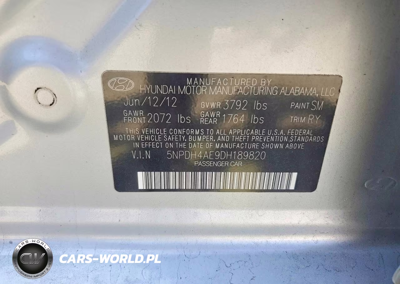 2013 Hyundai Elantra Limited VIN:5NPDH4AE9DH189820 - 12