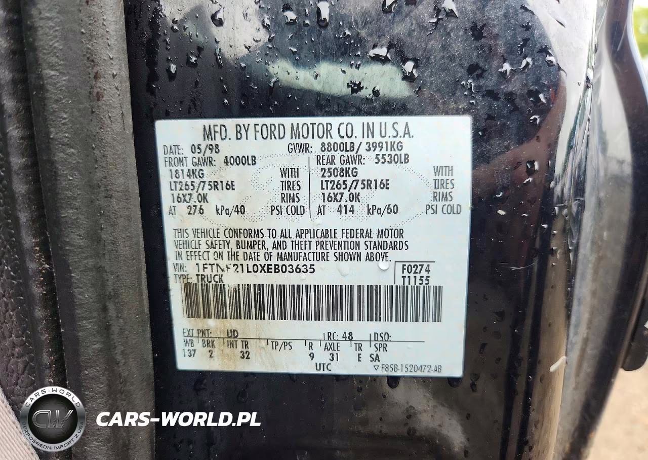 1999 Ford F250 Super Duty VIN:1FTNF21L0XEB03635 - 12