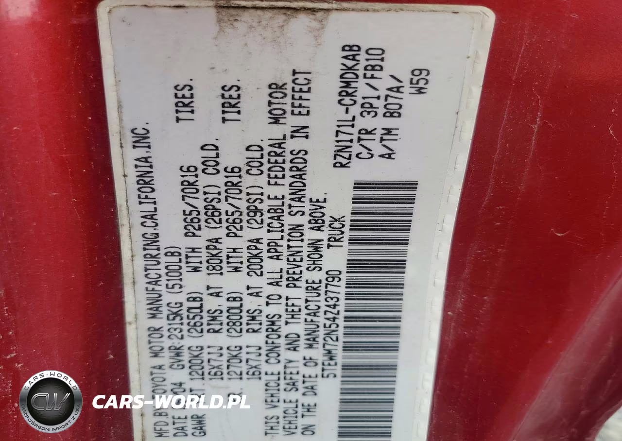 2004 Toyota Tacoma Base VIN:5TEWM72N54Z437790 - 13