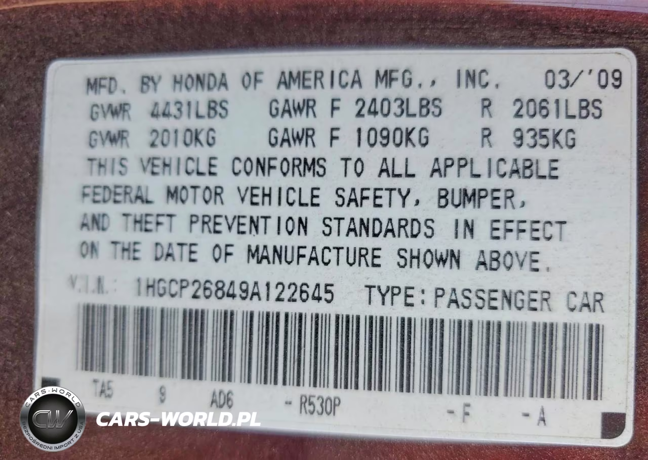 2009 Honda Accord Exl VIN:1HGCP26849A122645 - 12
