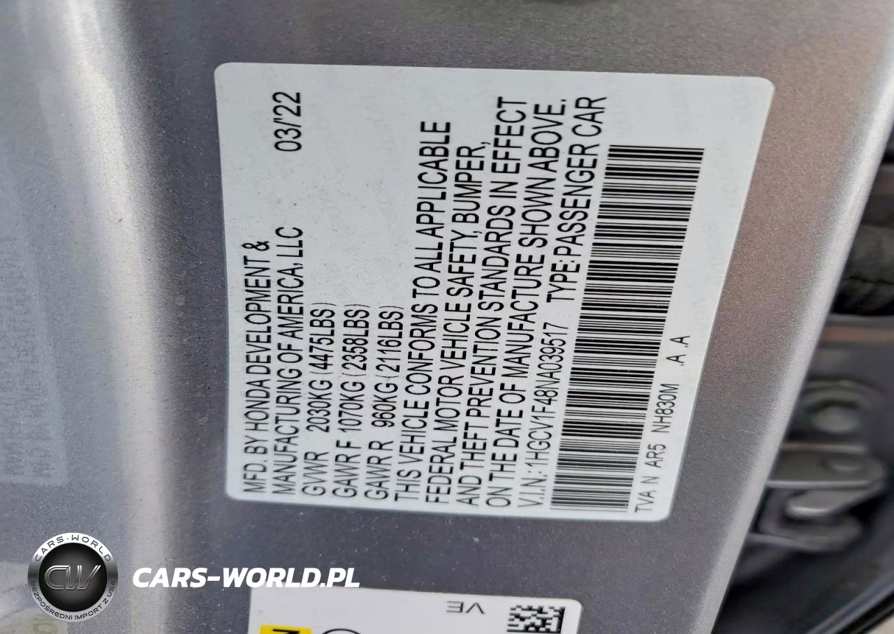 2022 Honda Accord Sport Se VIN:1HGCV1F48NA039517 - 12