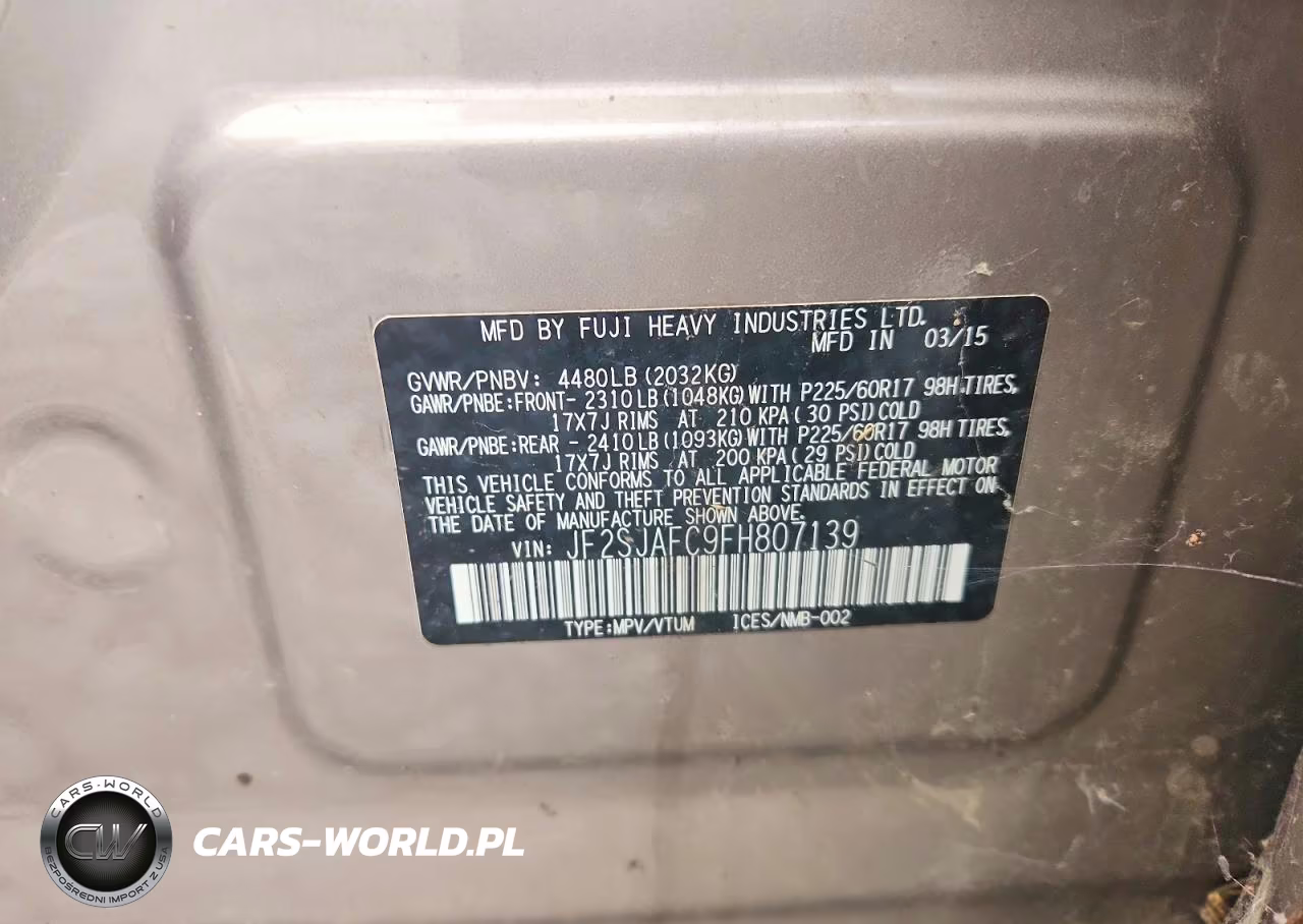 2015 Subaru Forester 2.5I Premium VIN:JF2SJAFC9FH807139 - 13