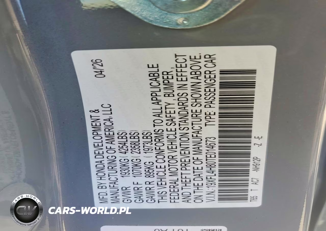2026 Honda Civic Sport VIN:19XFL4H80TE014673 - 13