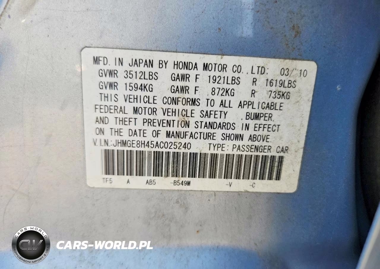 2010 Honda Fit Sport VIN:JHMGE8H45AC025240 - 12