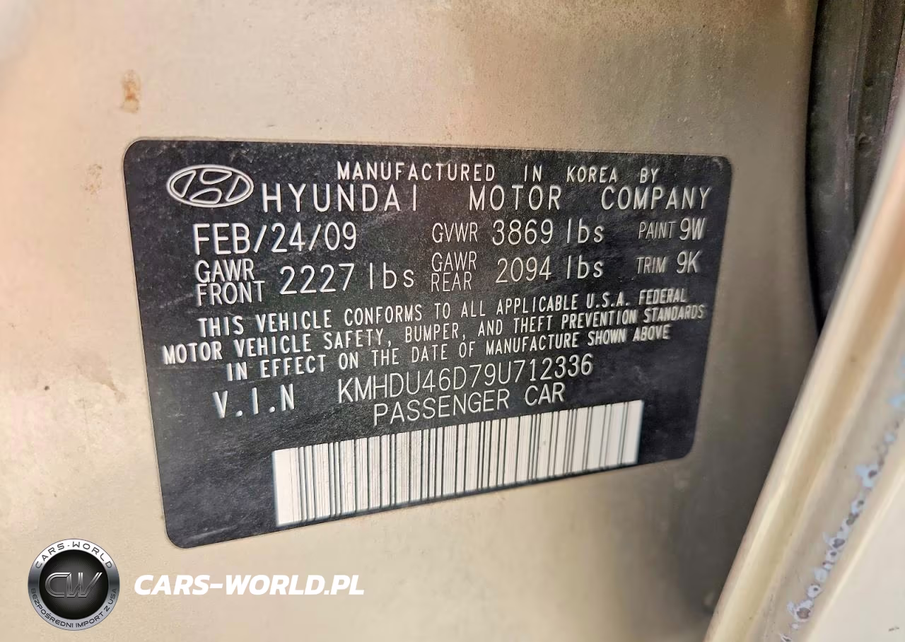 2009 Hyundai Elantra Gls VIN:KMHDU46D79U712336 - 12