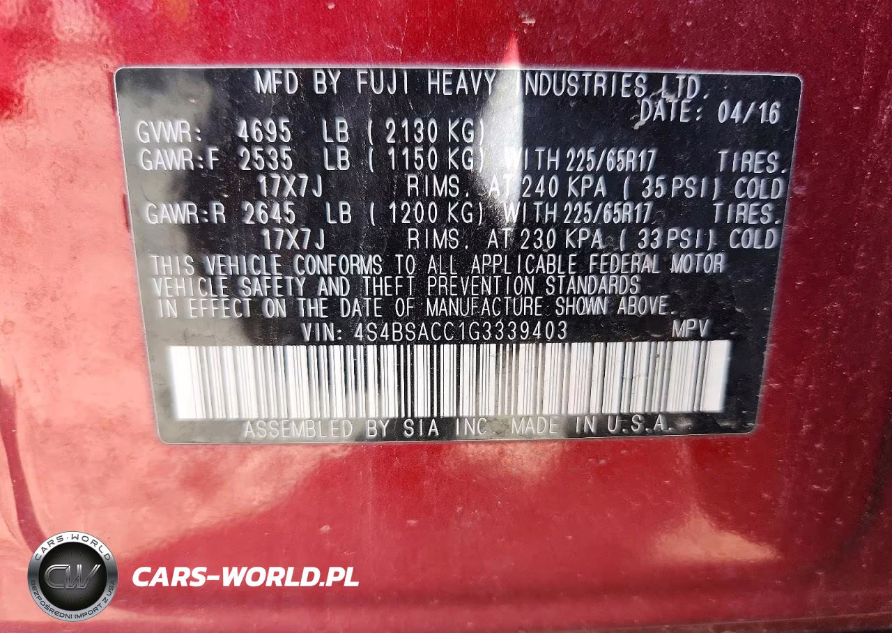 2016 Subaru Outback 2.5I Premium VIN:4S4BSACC1G3339403 - 12