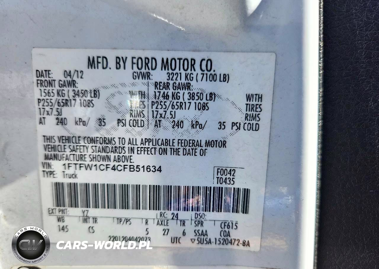 2012 Ford F150 Supercrew VIN:1FTFW1CF4CFB51634 - 13
