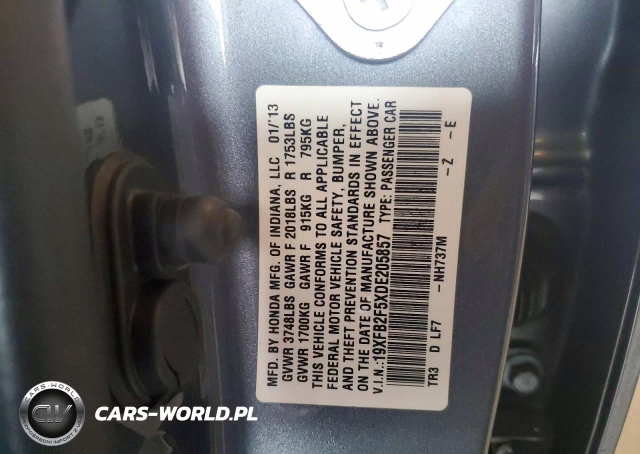 2013 Honda Civic Lx VIN:19XFB2F5XDE205857 - 12