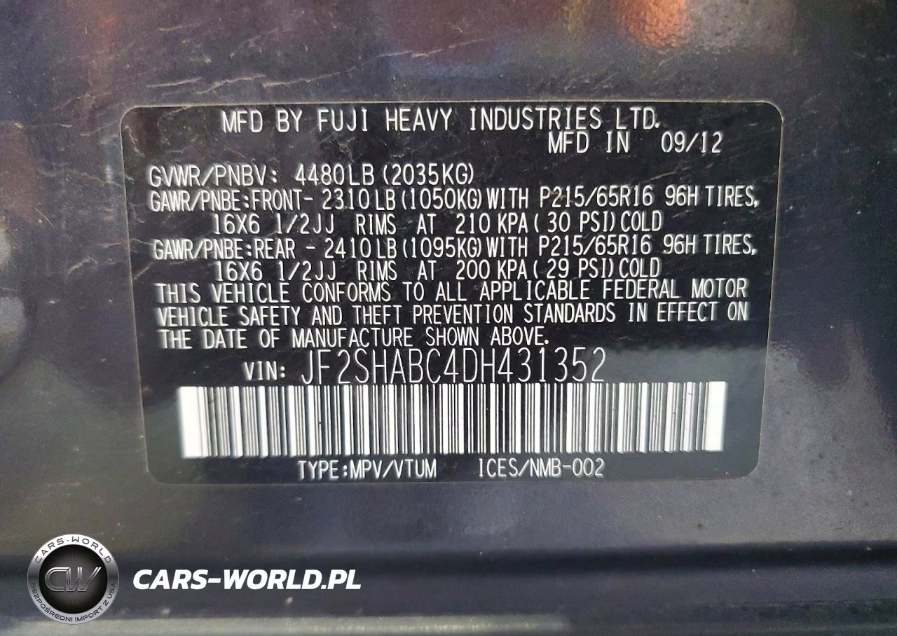 2013 Subaru Forester VIN:JF2SHABC4DH431352 - 13