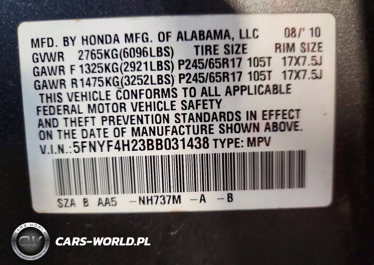 2011 Honda Pilot Lx VIN:5FNYF4H23BB031438 - 14