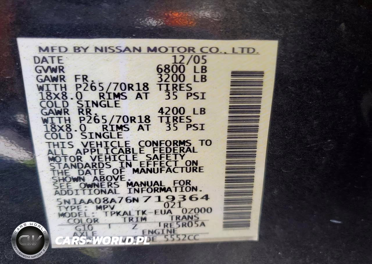 2006 Nissan Armada Se VIN:5N1AA08A76N719364 - 12