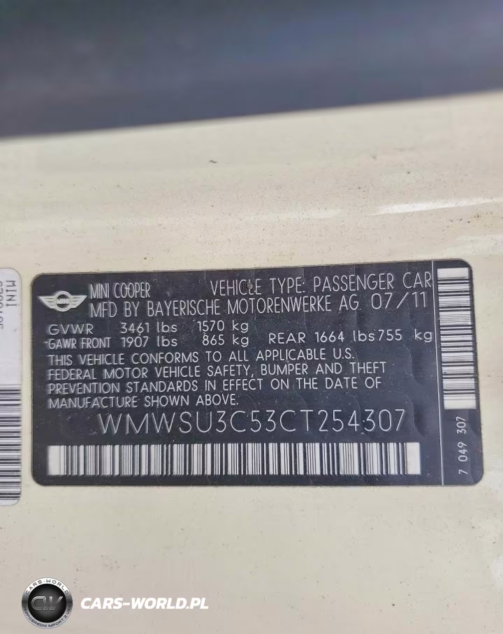 2012 Mini Cooper VIN:WMWSU3C53CT254307 - 12
