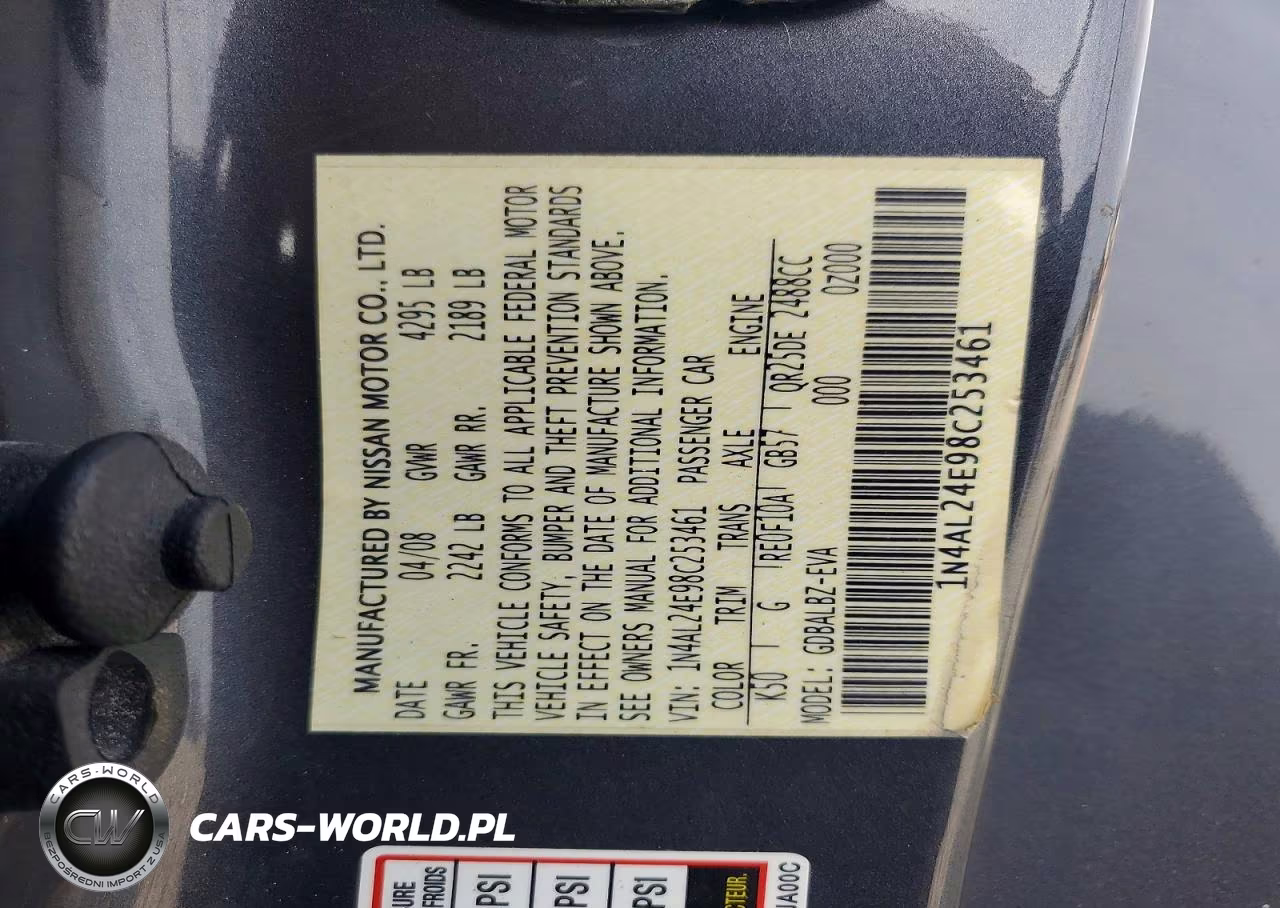 2008 Nissan Altima 2.5 S VIN:1N4AL24E98C253461 - 12