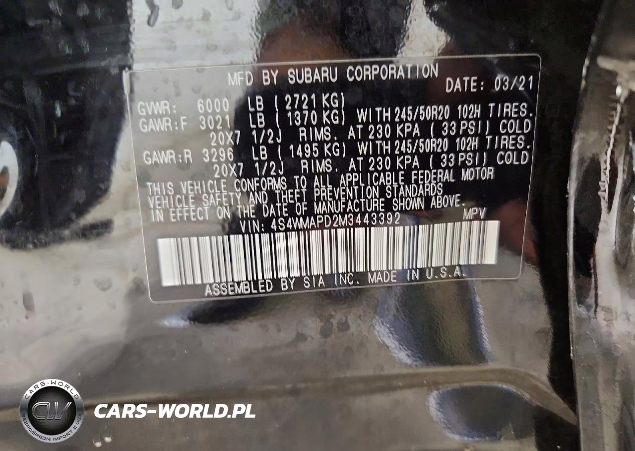 2021 Subaru Ascent Limited VIN:4S4WMAPD2M3443392 - 14