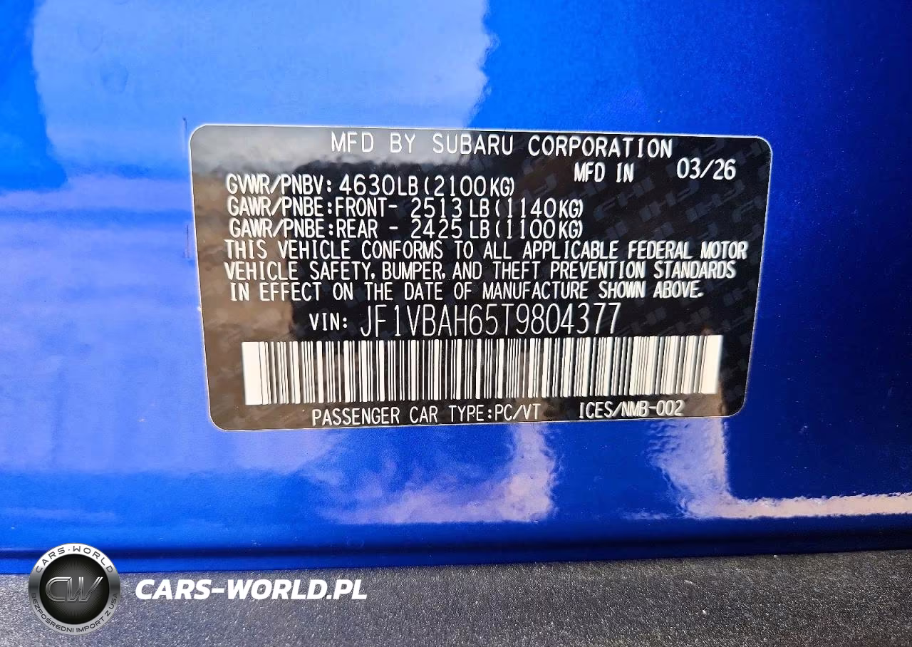 2026 Subaru Wrx Premium VIN:JF1VBAH65T9804377 - 13