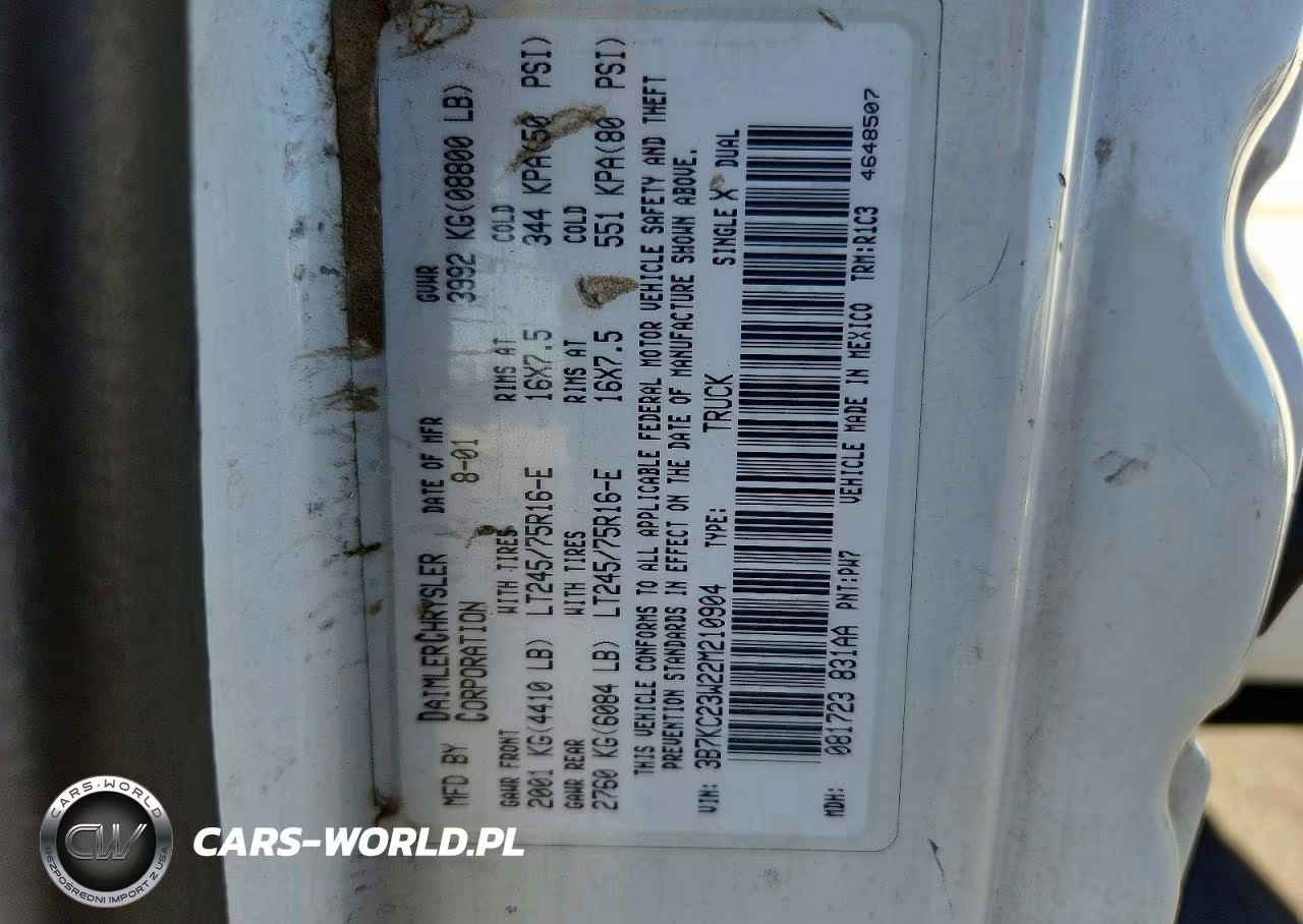 2002 Dodge Ram 2500 VIN:3B7KC23W22M210904 - 12