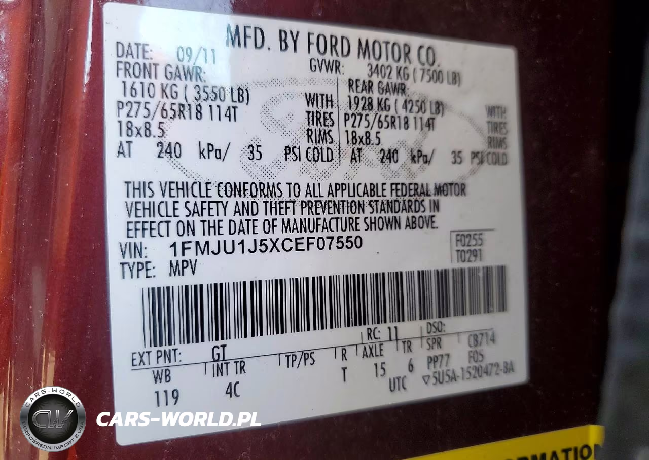 2012 Ford Expedition Xlt VIN:1FMJU1J5XCEF07550 - 13