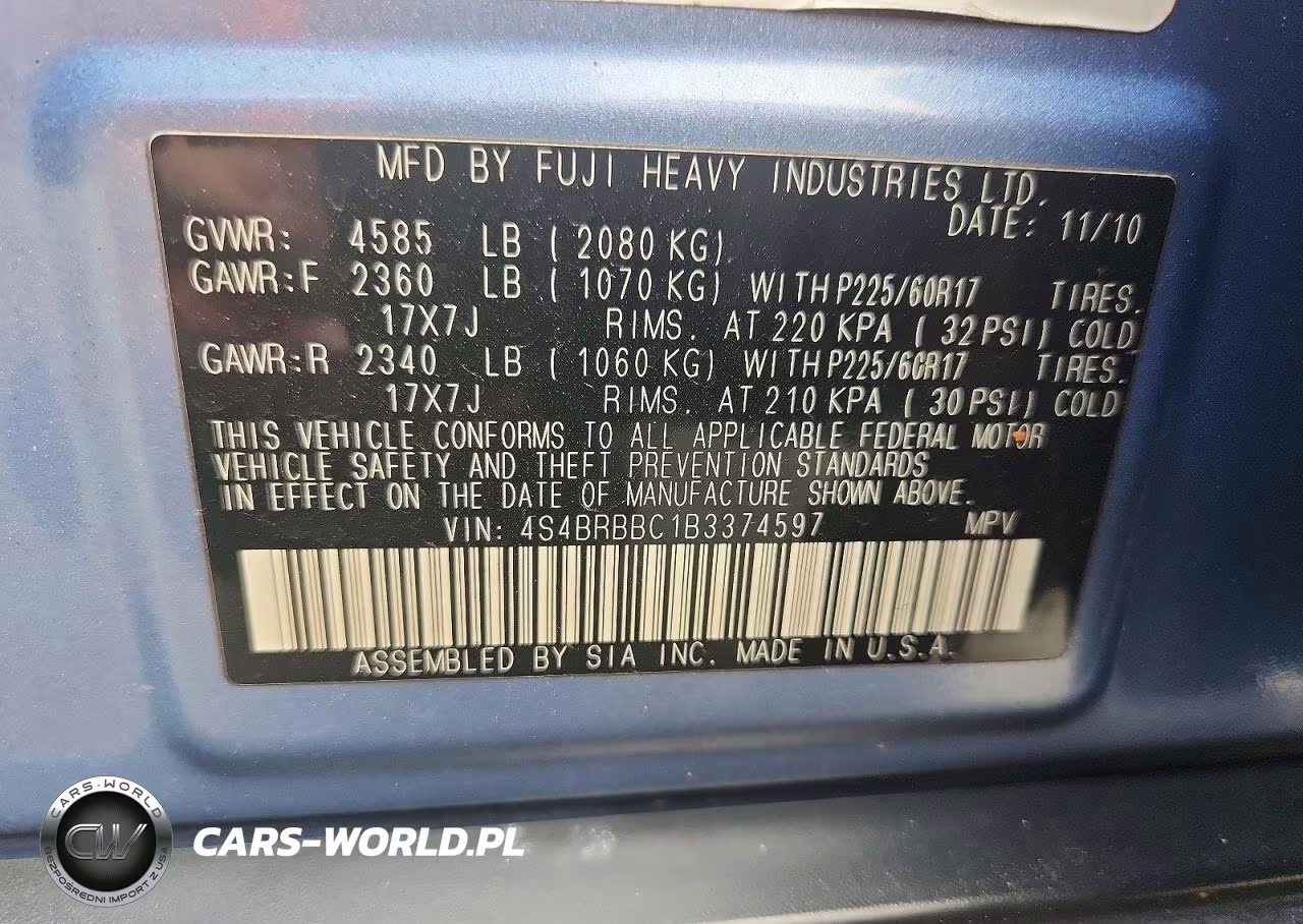 2011 Subaru Outback 2.5I Premium VIN:4S4BRBBC1B3374597 - 12