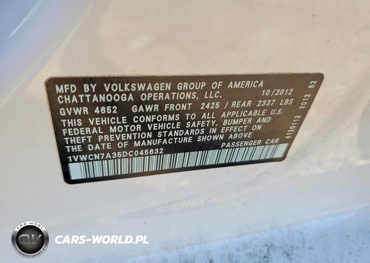 2013 Volkswagen Passat Sel VIN:1VWCN7A35DC045632 - 12