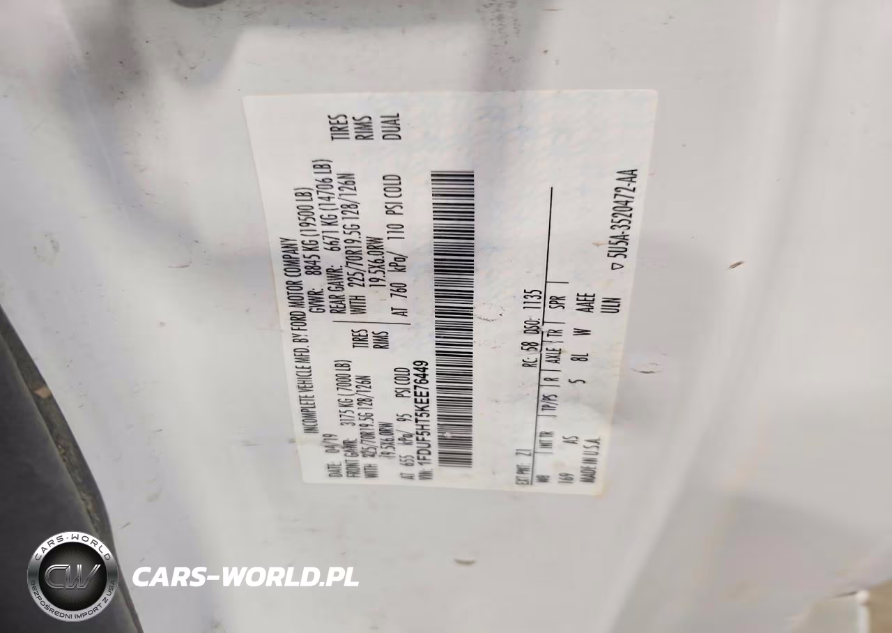 2019 Ford F550 Super Duty VIN:1FDUF5HT5KEE76449 - 12