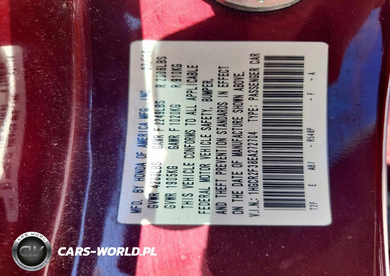2014 Honda Accord Lx VIN:1HGCR2F38EA272704 - 13