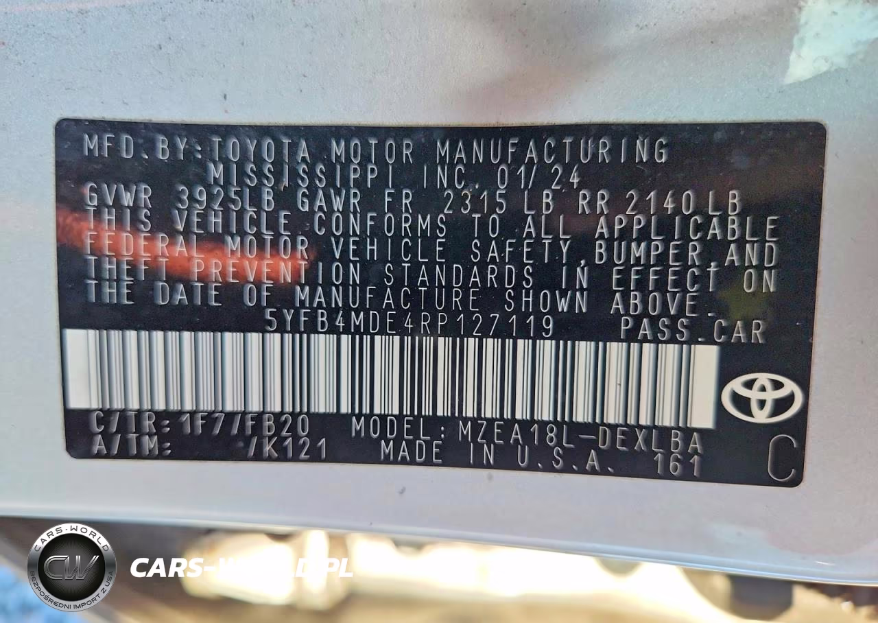 2024 Toyota Corolla Le VIN:5YFB4MDE4RP127119 - 12