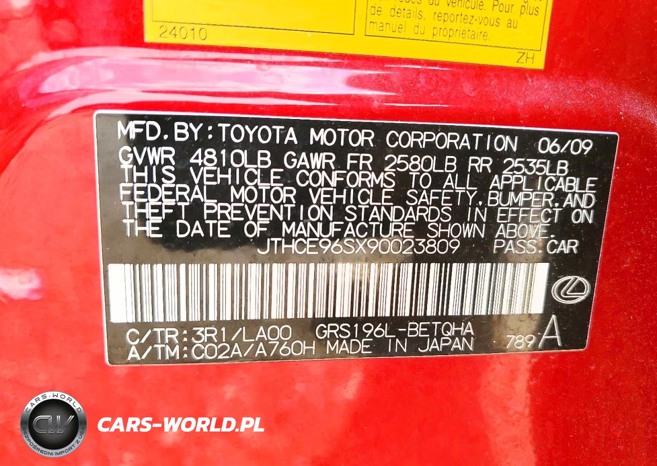 2009 Lexus Gs 350 VIN:JTHCE96SX90023809 - 12