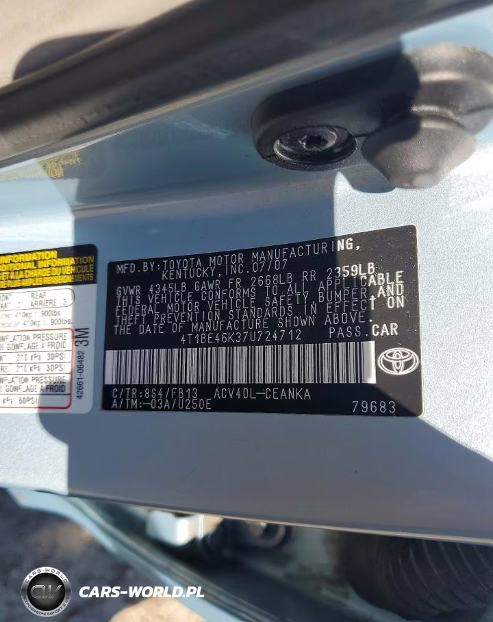 2007 Toyota Camry Le VIN:4T1BE46K37U724712 - 12