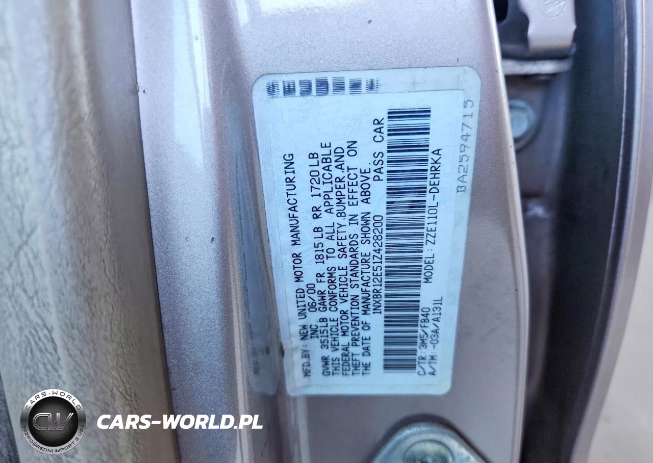 2001 Toyota Corolla Ce VIN:1NXBR12E51Z428200 - 12