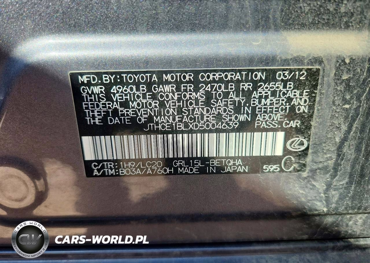 2013 Lexus Gs 350 VIN:JTHCE1BLXD5004639 - 12