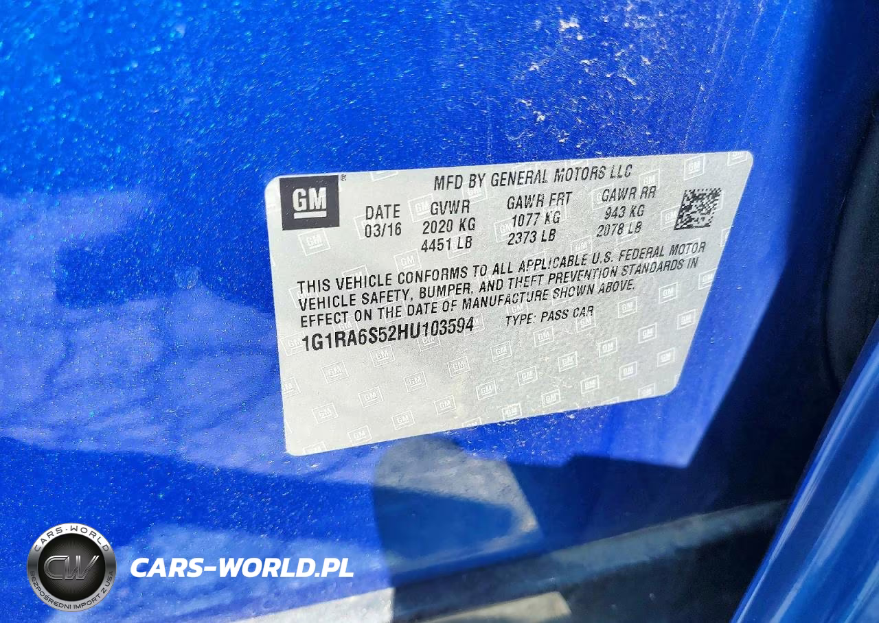 2017 Chevrolet Volt Lt VIN:1G1RA6S52HU103594 - 12