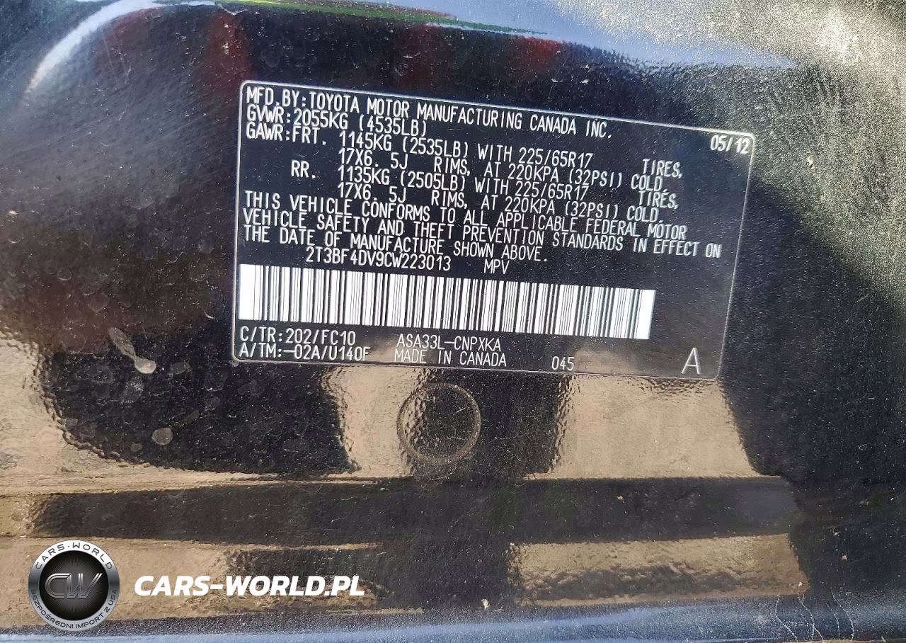 2012 Toyota Rav4 Base VIN:2T3BF4DV9CW223013 - 12