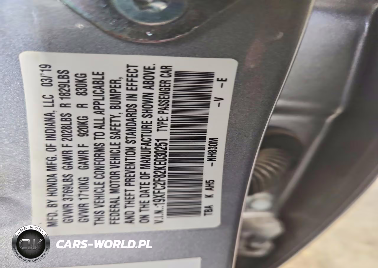 2019 Honda Civic Sport VIN:19XFC2F82KE030251 - 12