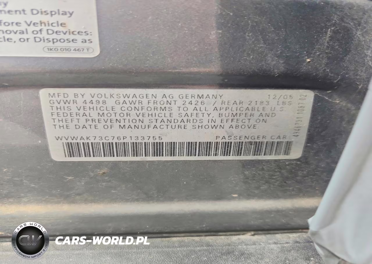 2006 Volkswagen Passat 2.0T VIN:WVWAK73C76P133755 - 13