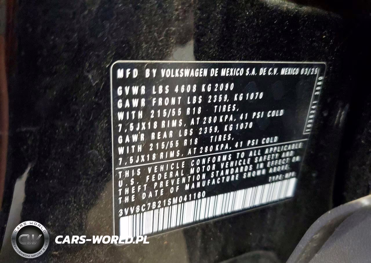 2025 Volkswagen Taos S VIN:3VV8C7B21SM041160 - 13