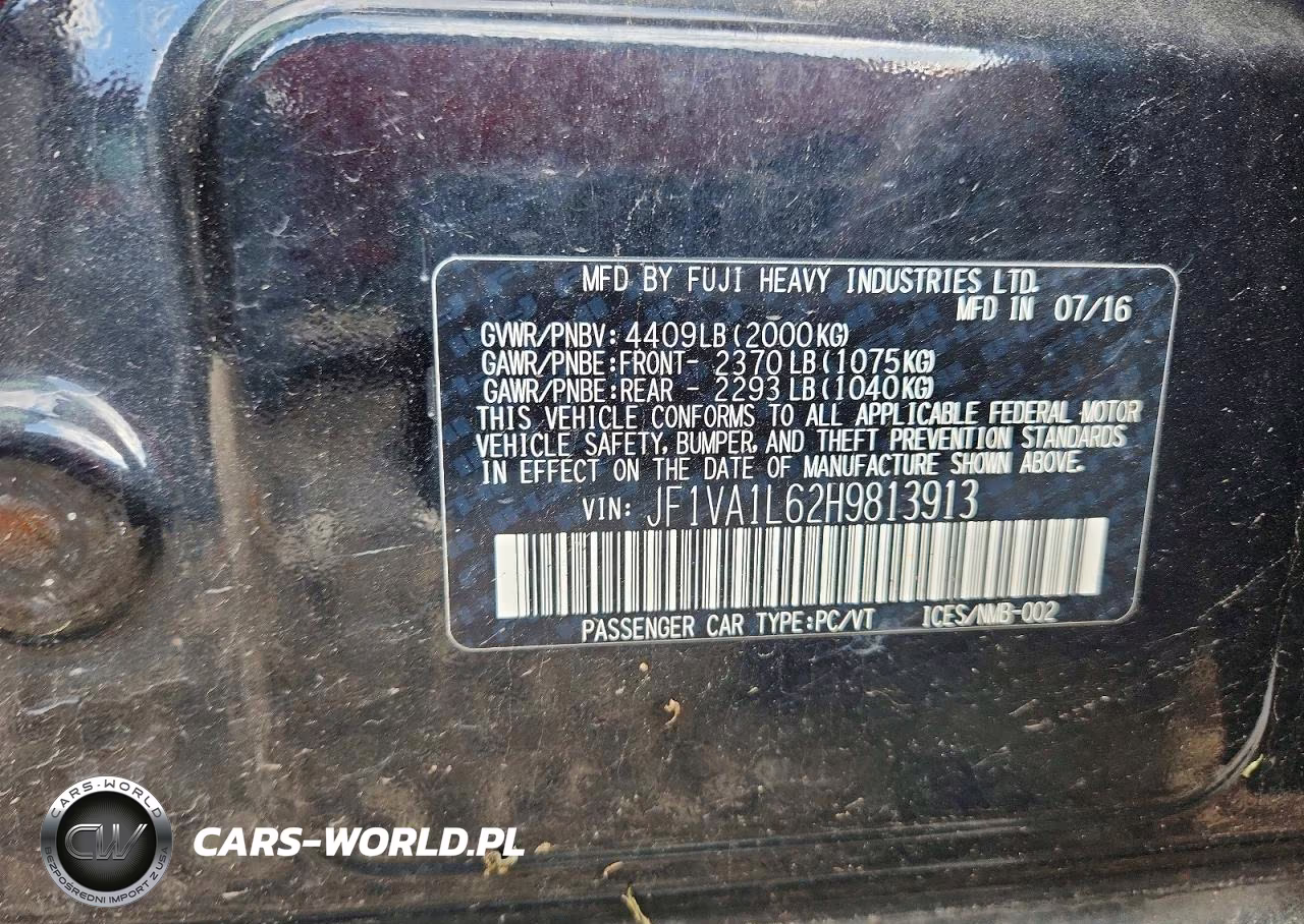 2017 Subaru Wrx Limited VIN:JF1VA1L62H9813913 - 12