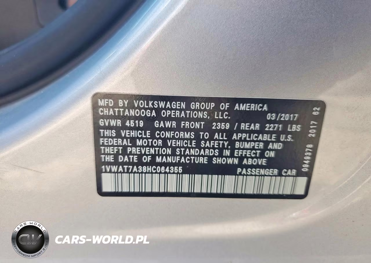 2017 Volkswagen Passat S VIN:1VWAT7A38HC064355 - 12