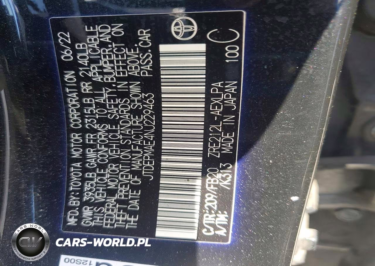 2022 Toyota Corolla Le VIN:JTDEPMAE4NJ229463 - 12