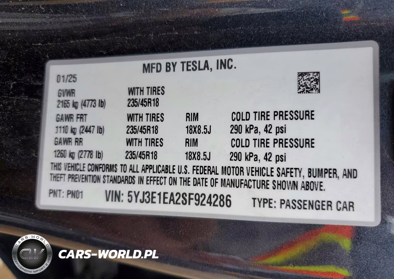 2025 Tesla Model 3 VIN:5YJ3E1EA2SF924286 - 12
