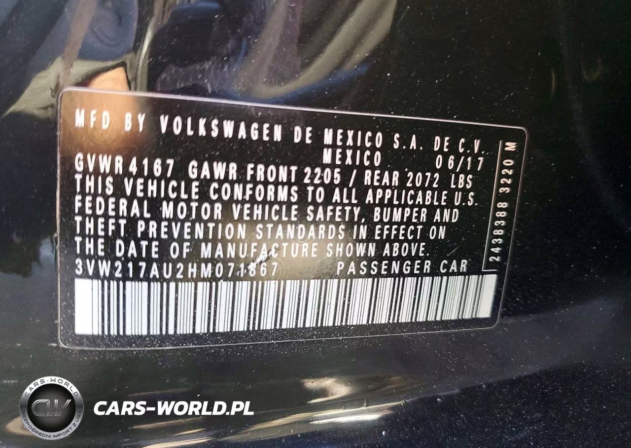 2017 Volkswagen Golf S VIN:3VW217AU2HM071867 - 12