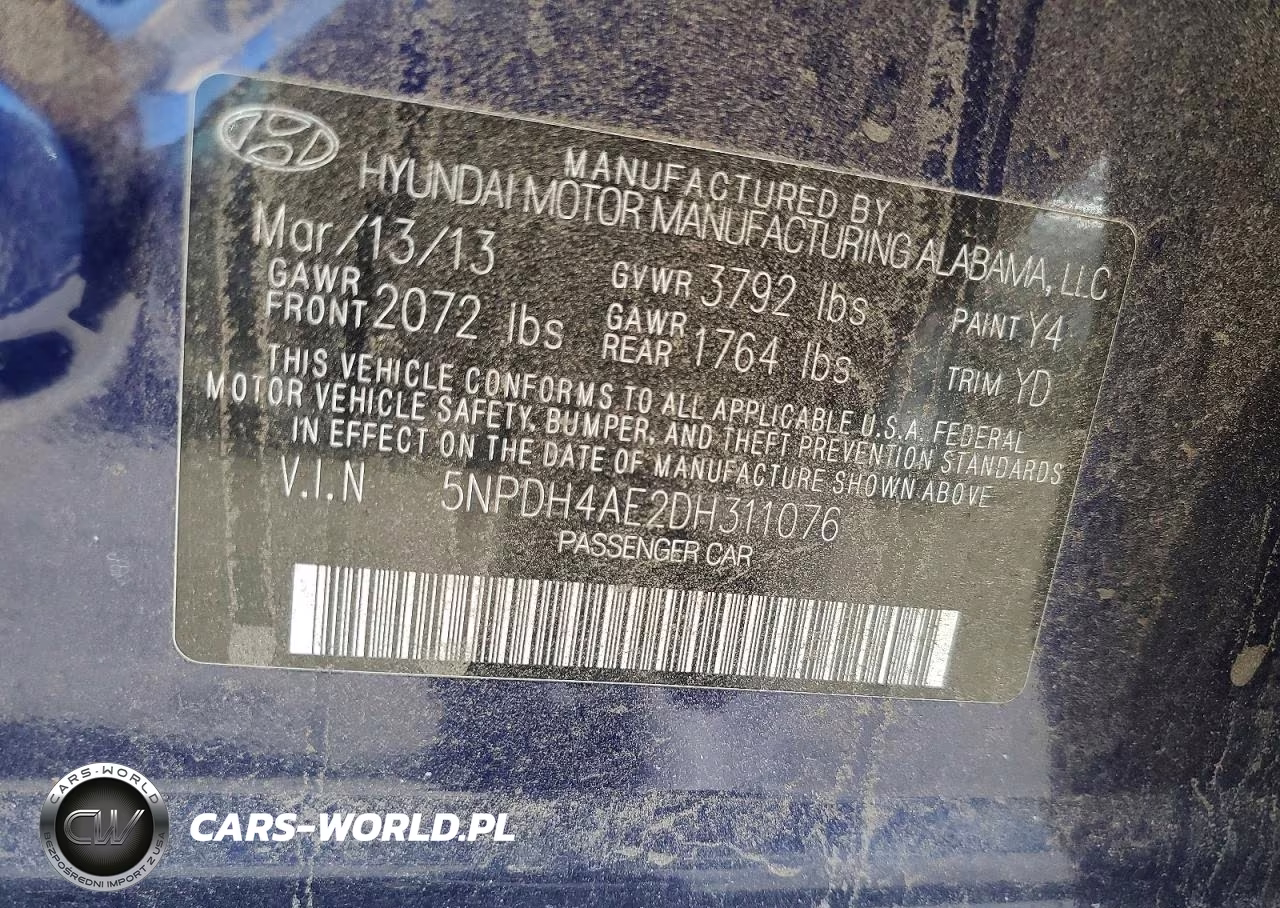 2013 Hyundai Elantra Gls VIN:5NPDH4AE2DH311076 - 12