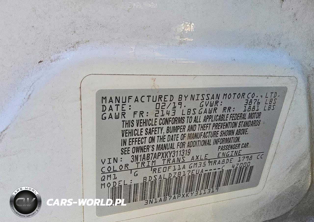 2019 Nissan Sentra Sv VIN:3N1AB7APXKY311319 - 13