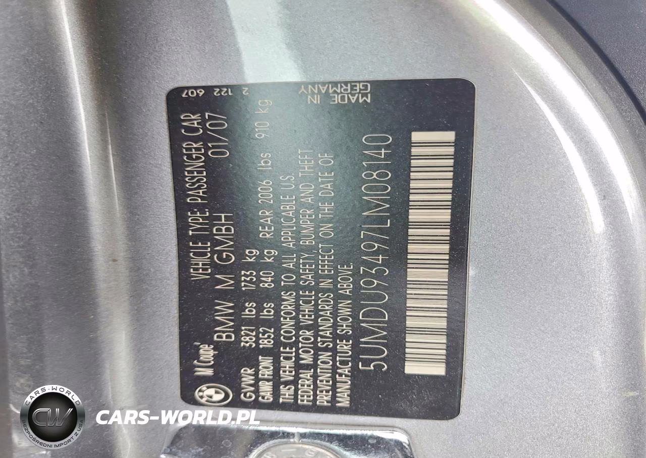 2007 BMW M Coupe VIN:5UMDU93497LM08140 - 12