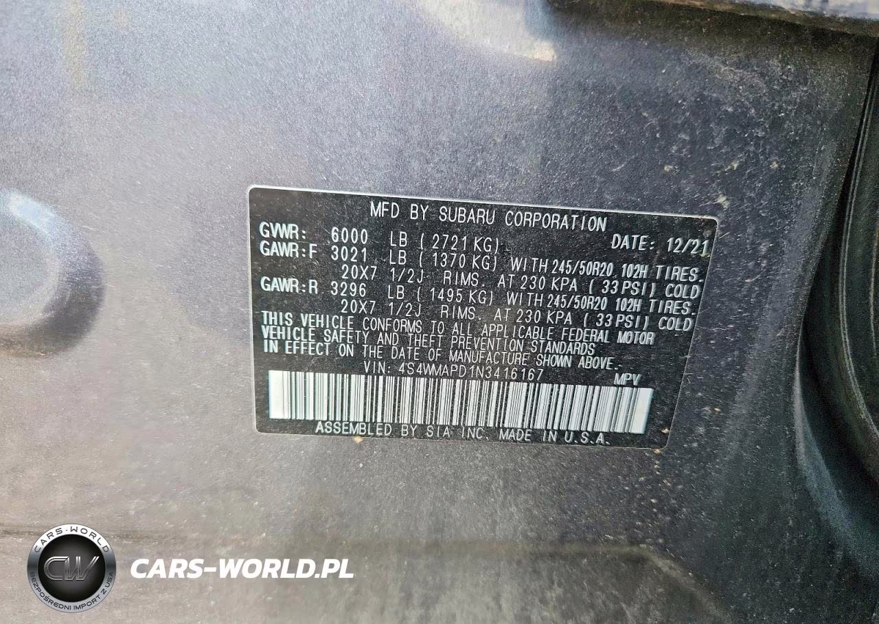 2022 Subaru Ascent Limited VIN:4S4WMAPD1N3416167 - 14