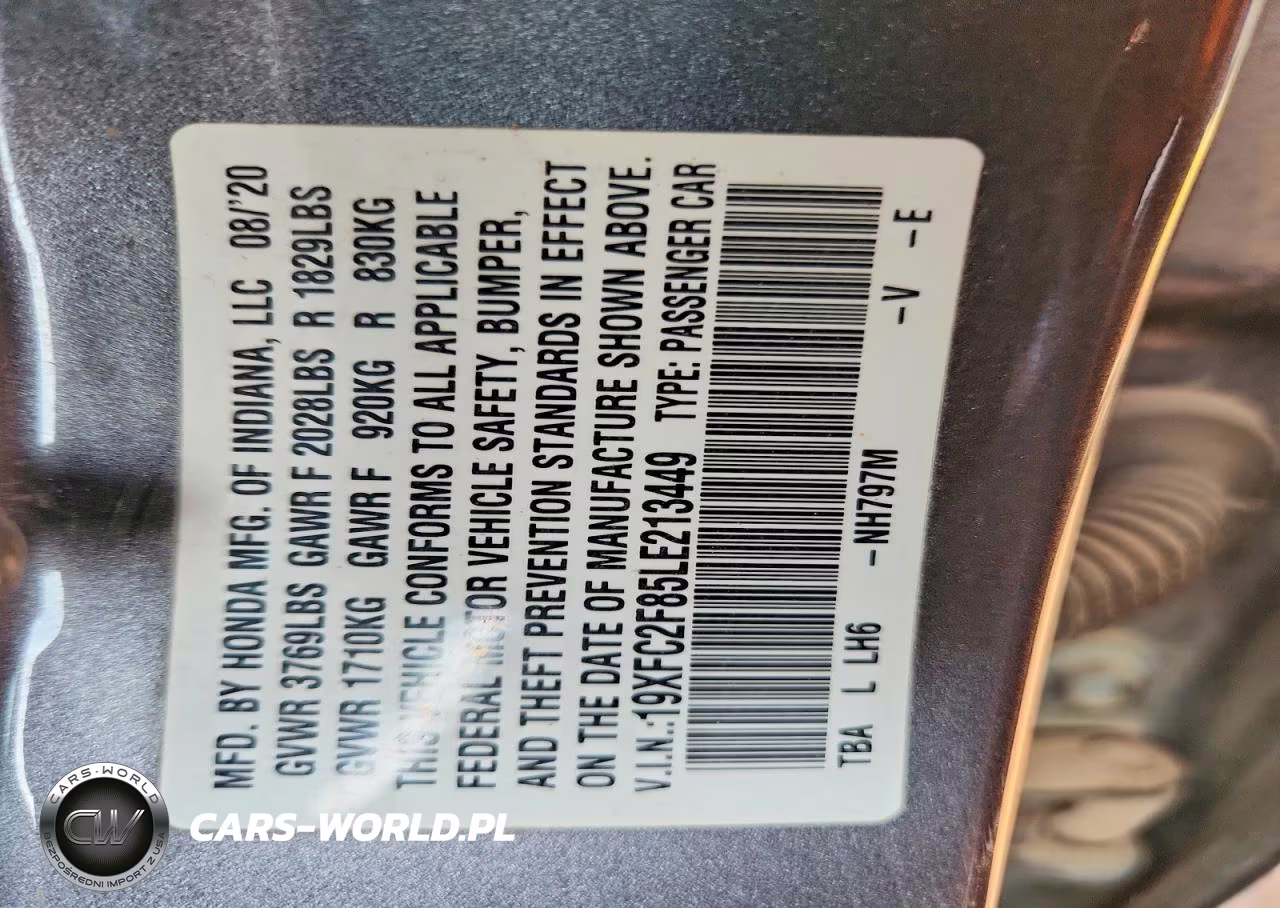 2020 Honda Civic Sport VIN:19XFC2F85LE213449 - 12