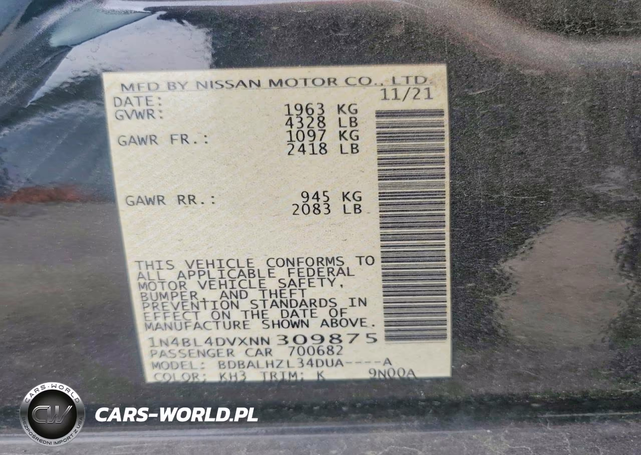 2022 Nissan Altima Sv VIN:1N4BL4DVXNN309875 - 12